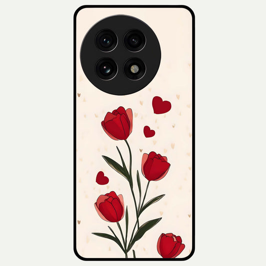  Tulip With Heart Glass Case For OnePlus 13R back cover – full design glossy printed glass finish