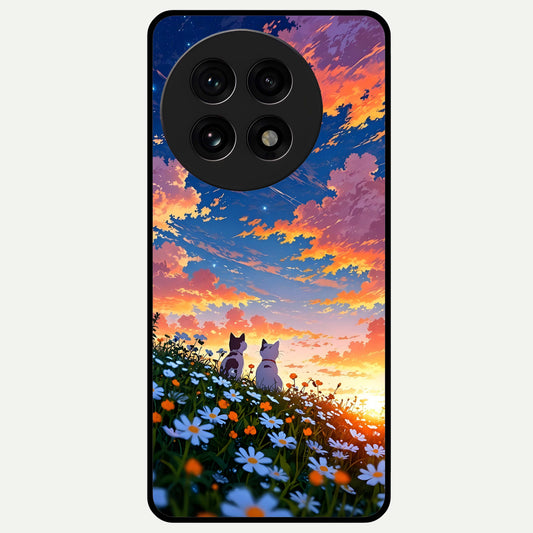  Two Cats Friends Glass Case For OnePlus 13R back cover – full design glossy printed glass finish