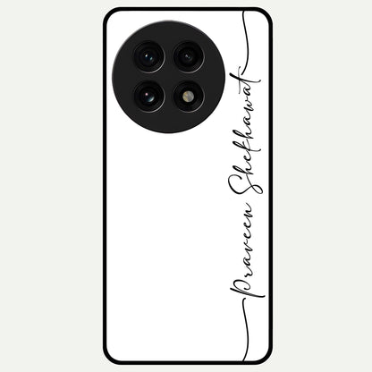  White Tune Custom Name Glass Case For OnePlus 13R back cover – personalized glossy printed glass finish