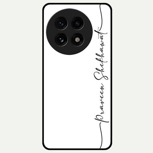  White Tune Custom Name Glass Case For OnePlus 13R back cover – personalized glossy printed glass finish