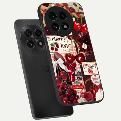  Aesthetic Cherry Tea phone case For OnePlus 13R showing premium glass back cover with detailed artwork
