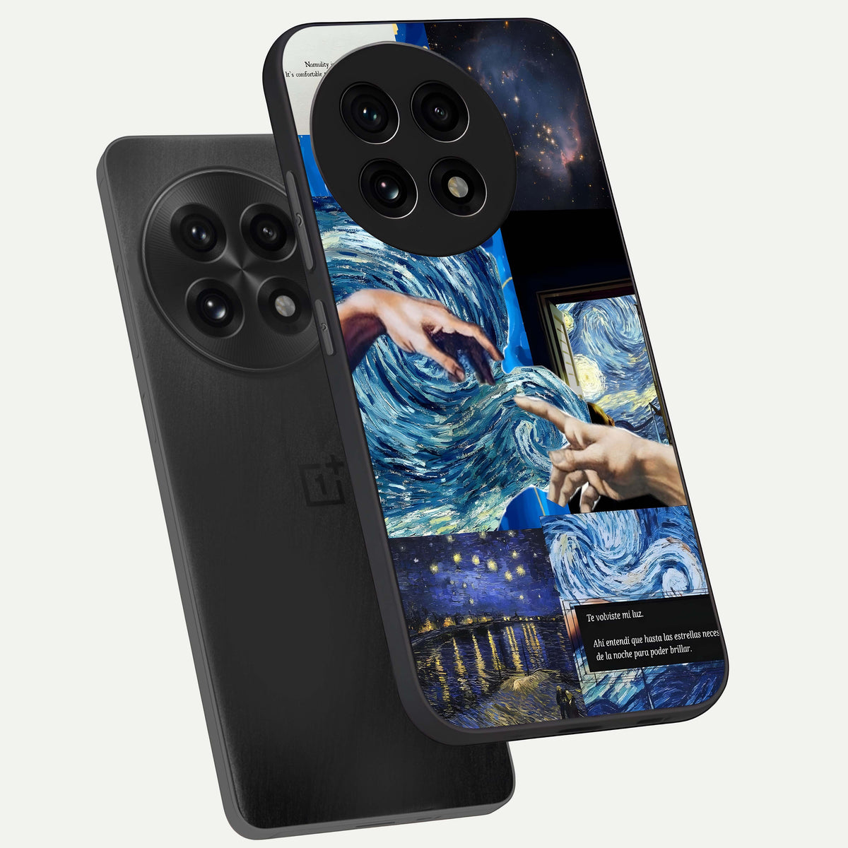  Aesthetic Vando Hands phone case For OnePlus 13R showing premium glass back cover with detailed artwork