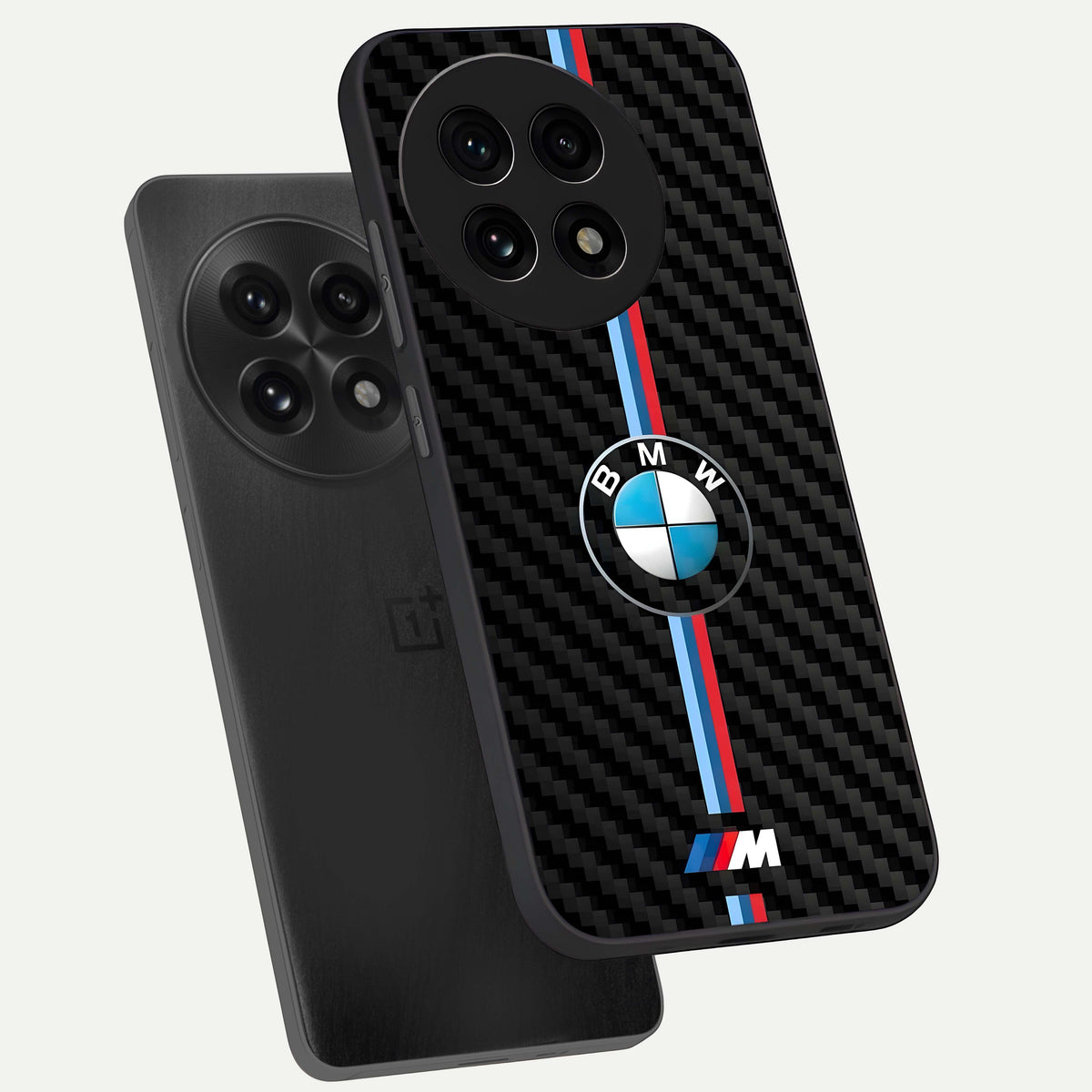 BMW Pattern phone case For OnePlus 13R showing premium glass back cover with detailed artwork