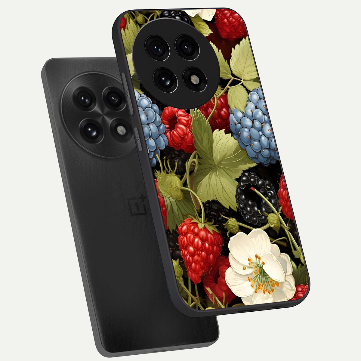  Berry Bloom Charm phone case For OnePlus 13R showing premium glass back cover with detailed artwork