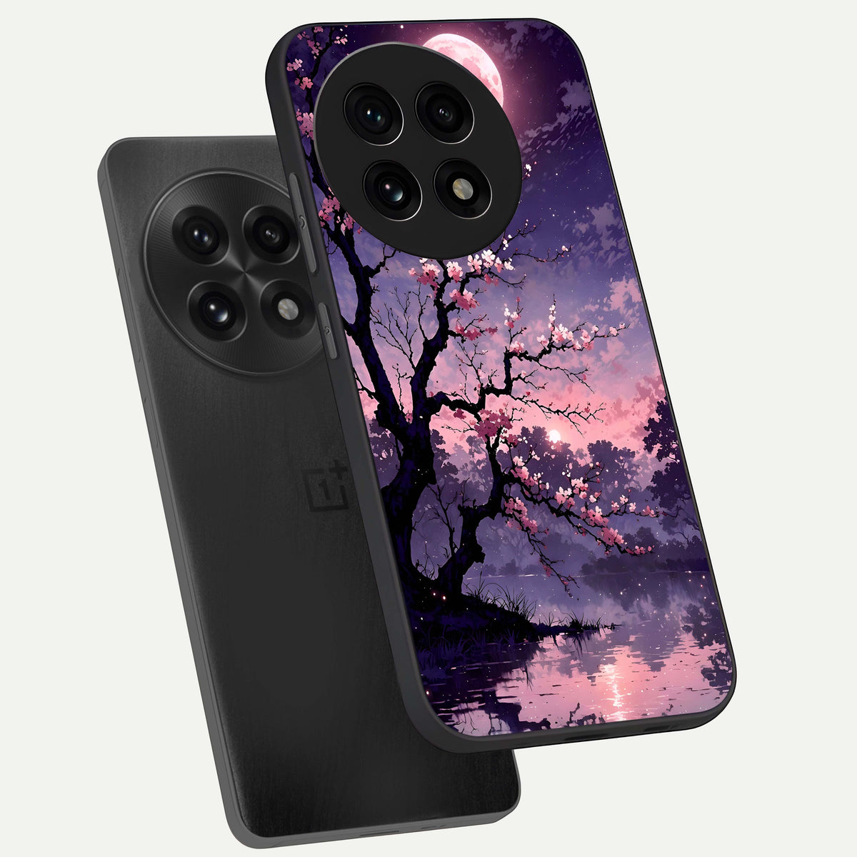  Blossom Pink Moon phone case For OnePlus 13R showing premium glass back cover with detailed artwork