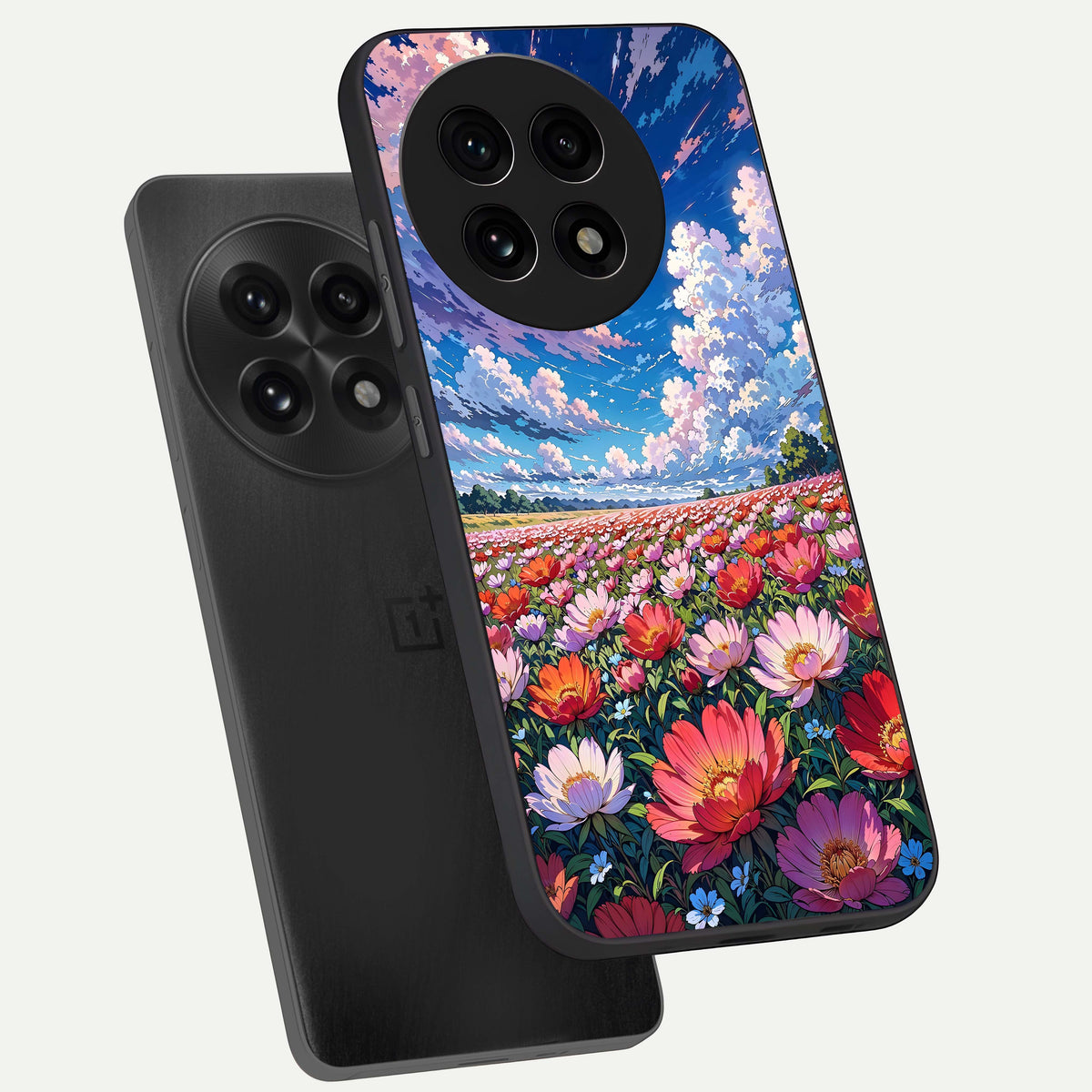  Blossom Sky Field phone case For OnePlus 13R showing premium glass back cover with detailed artwork