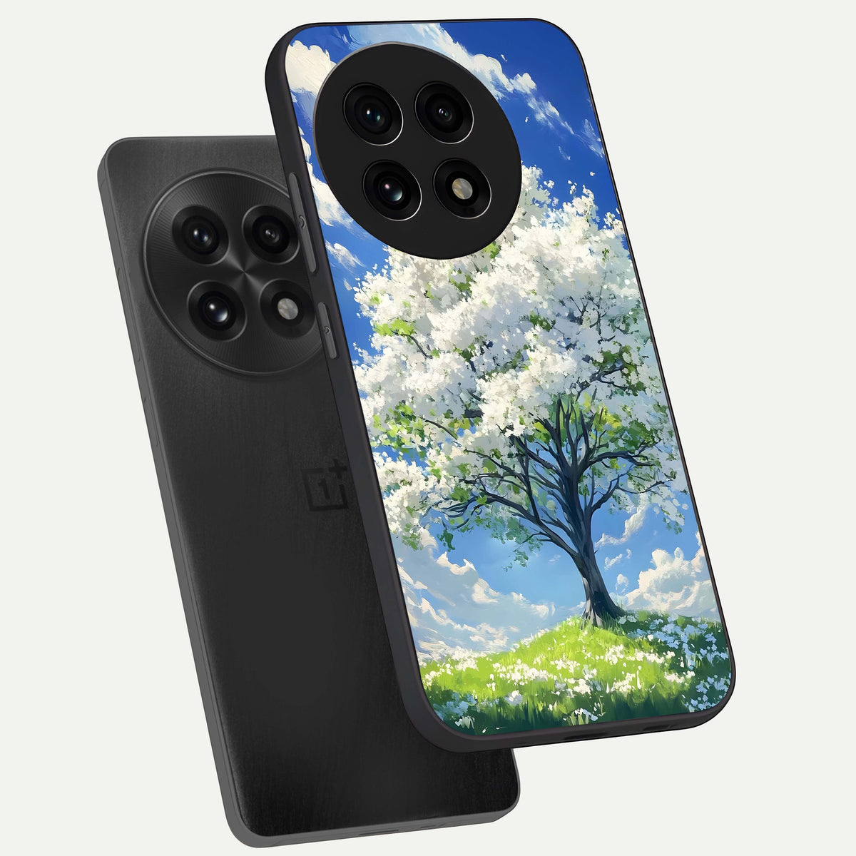  Blossom Sky Serenity phone case For OnePlus 13R showing premium glass back cover with detailed artwork