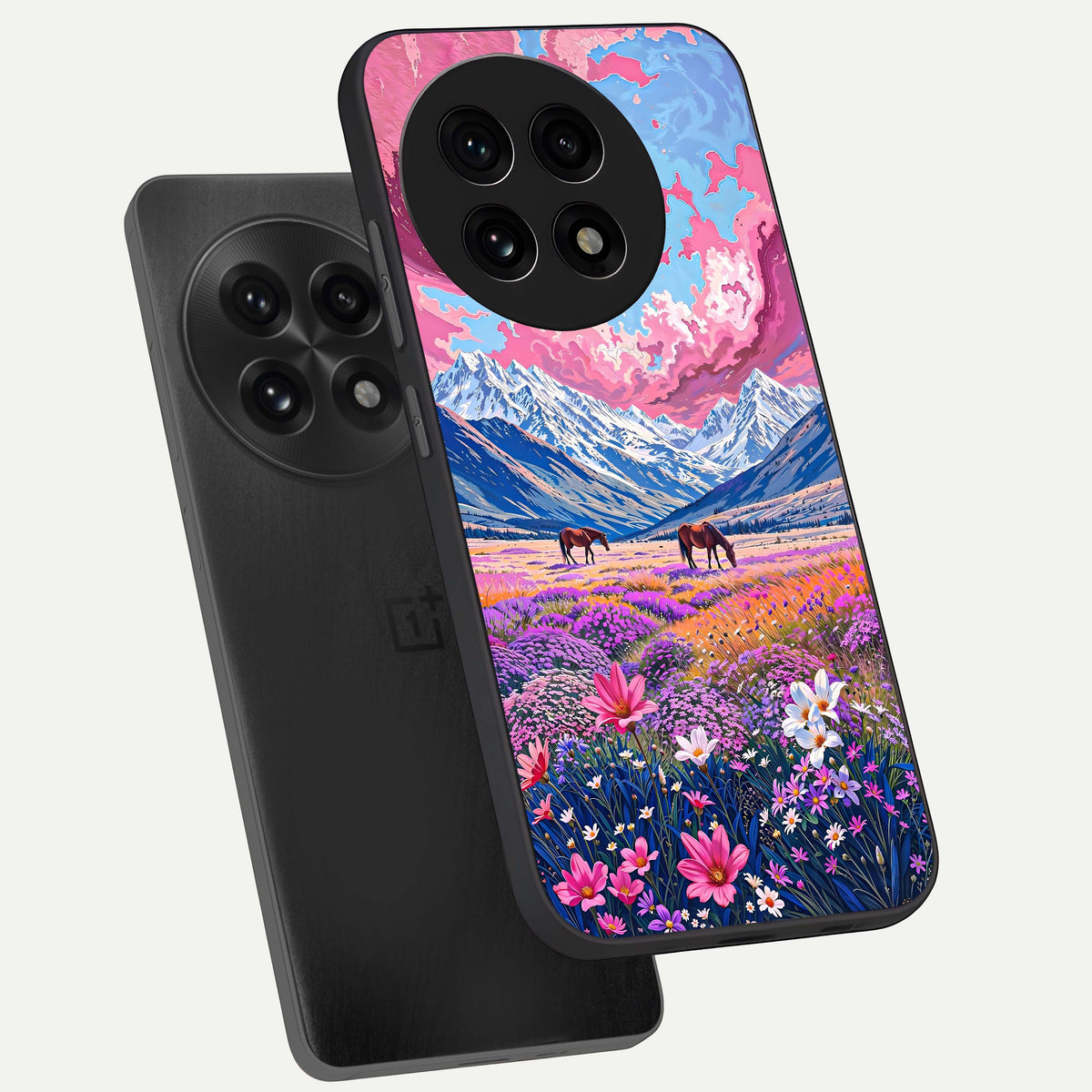  Blossom Valley Dream phone case For OnePlus 13R showing premium glass back cover with detailed artwork