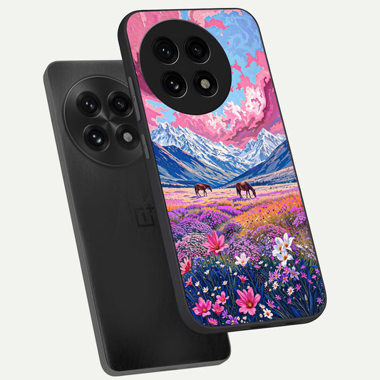  Blossom Valley Dream phone case For OnePlus 13R showing premium glass back cover with detailed artwork