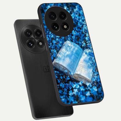 Blue Bloom Tales phone case For OnePlus 13R showing premium glass back cover with detailed artwork