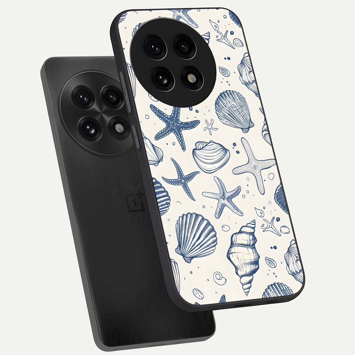  Blue Ocean Outline phone case For OnePlus 13R showing premium glass back cover with detailed artwork