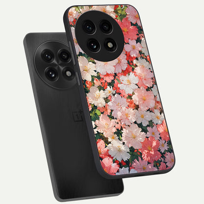 Blush Bloom Field phone case For OnePlus 13R showing premium glass back cover with detailed artwork