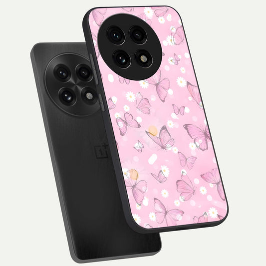  Blush Butterfly Garden phone case For OnePlus 13R showing premium glass back cover with detailed artwork