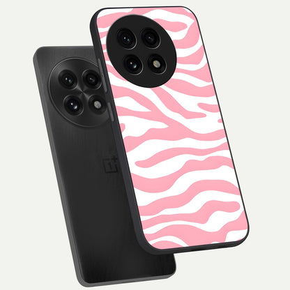  Blush Zebra Flow phone case For OnePlus 13R showing premium glass back cover with detailed artwork
