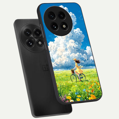  Breezy Meadow Ride phone case For OnePlus 13R showing premium glass back cover with detailed artwork