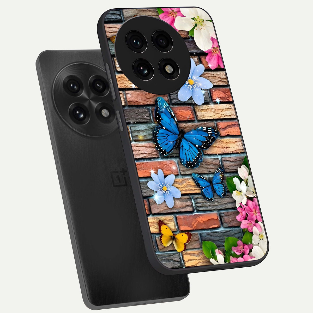  Brick Bloom Flight phone case For OnePlus 13R showing premium glass back cover with detailed artwork