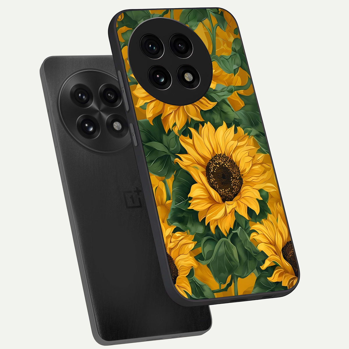  Bright Sunflower Bloom phone case For OnePlus 13R showing premium glass back cover with detailed artwork