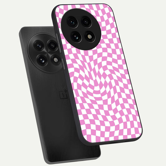  Bubblegum Check Wave phone case For OnePlus 13R showing premium glass back cover with detailed artwork