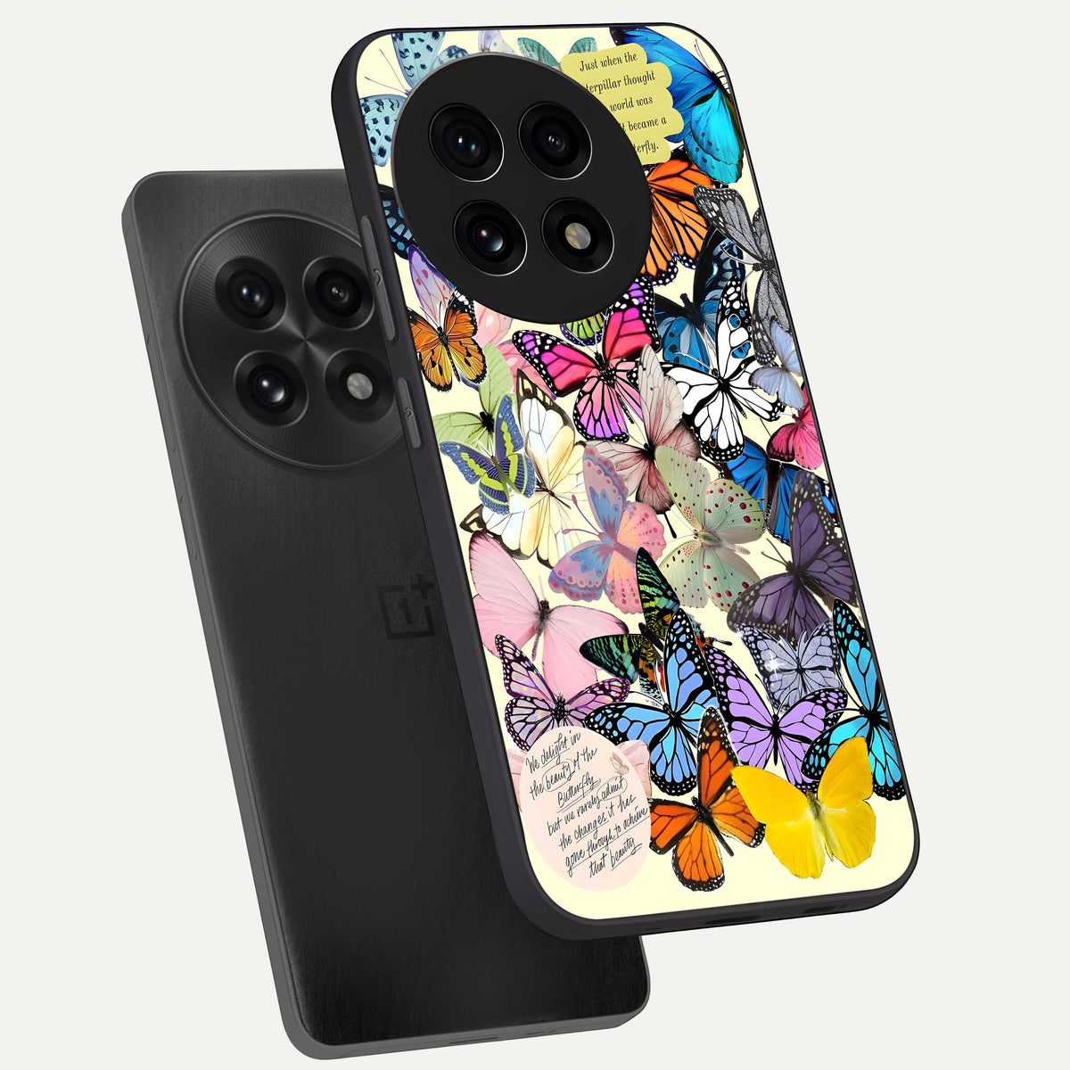  Butterflies Petal Dream phone case For OnePlus 13R showing premium glass back cover with detailed artwork