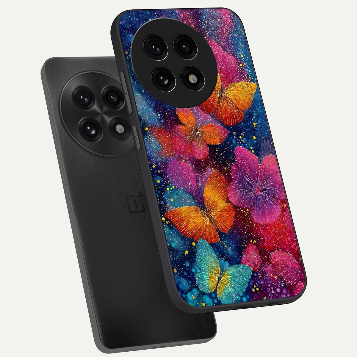  Butterfly Dream Mist phone case For OnePlus 13R showing premium glass back cover with detailed artwork