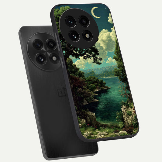  Celestial Lake Peace phone case For OnePlus 13R showing premium glass back cover with detailed artwork