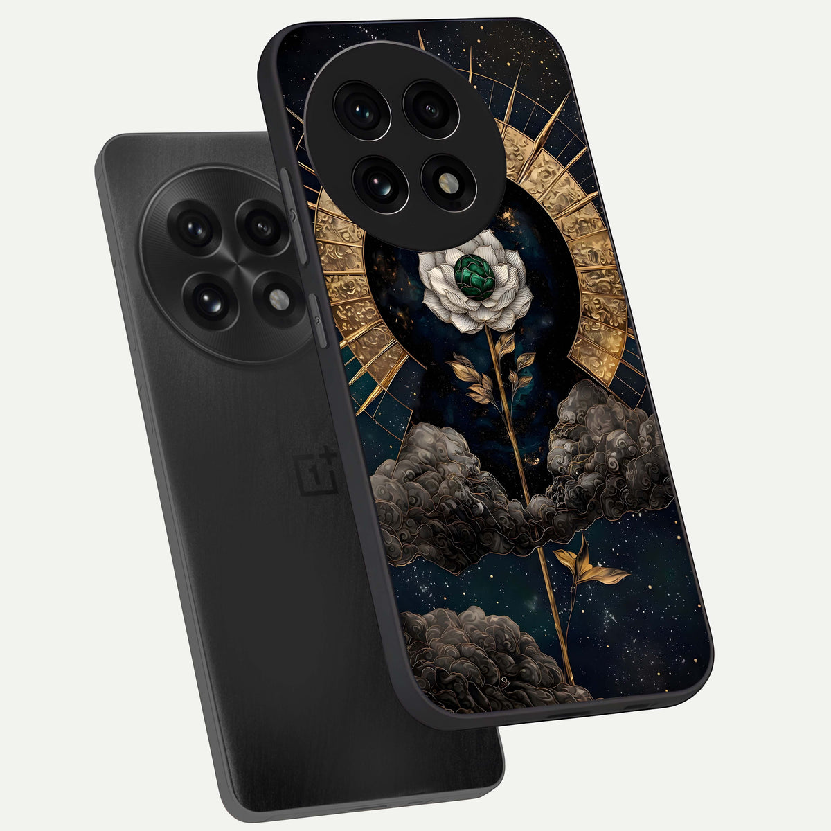 Celestial Lotus Morang phone case For OnePlus 13R showing premium glass back cover with detailed artwork