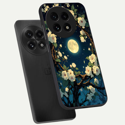  Celestial Moon And Flower phone case For OnePlus 13R showing premium glass back cover with detailed artwork