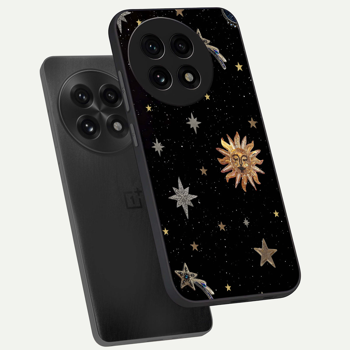  Celestial Moon With Stars phone case For OnePlus 13R showing premium glass back cover with detailed artwork