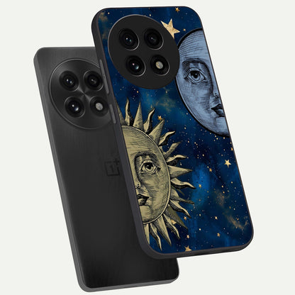  Celestial Moon With Sun phone case For OnePlus 13R showing premium glass back cover with detailed artwork