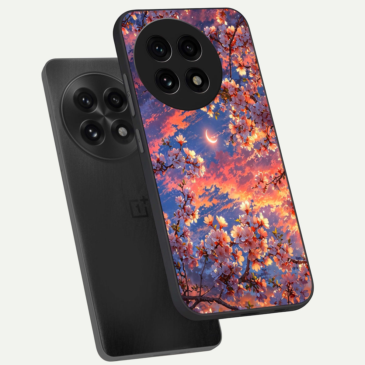  Celestial Sakura Sunset phone case For OnePlus 13R showing premium glass back cover with detailed artwork