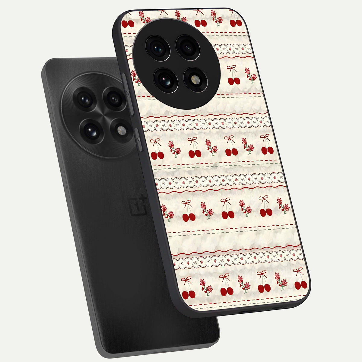  Cherry Bloom Charm phone case For OnePlus 13R showing premium glass back cover with detailed artwork