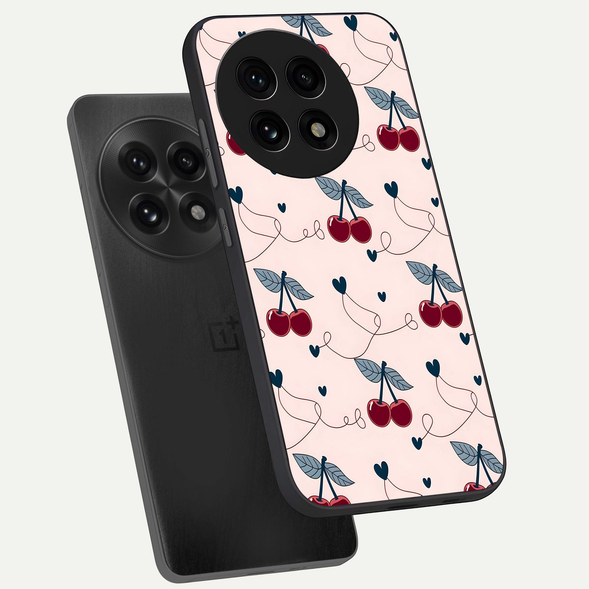  Cherry Heart Line phone case For OnePlus 13R showing premium glass back cover with detailed artwork