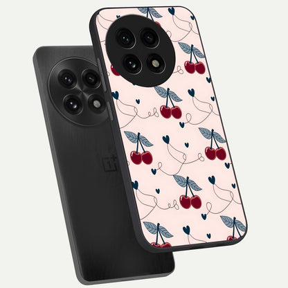  Cherry Heart Line phone case For OnePlus 13R showing premium glass back cover with detailed artwork