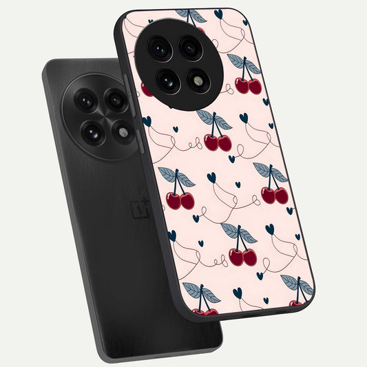  Cherry Heart Line phone case For OnePlus 13R showing premium glass back cover with detailed artwork