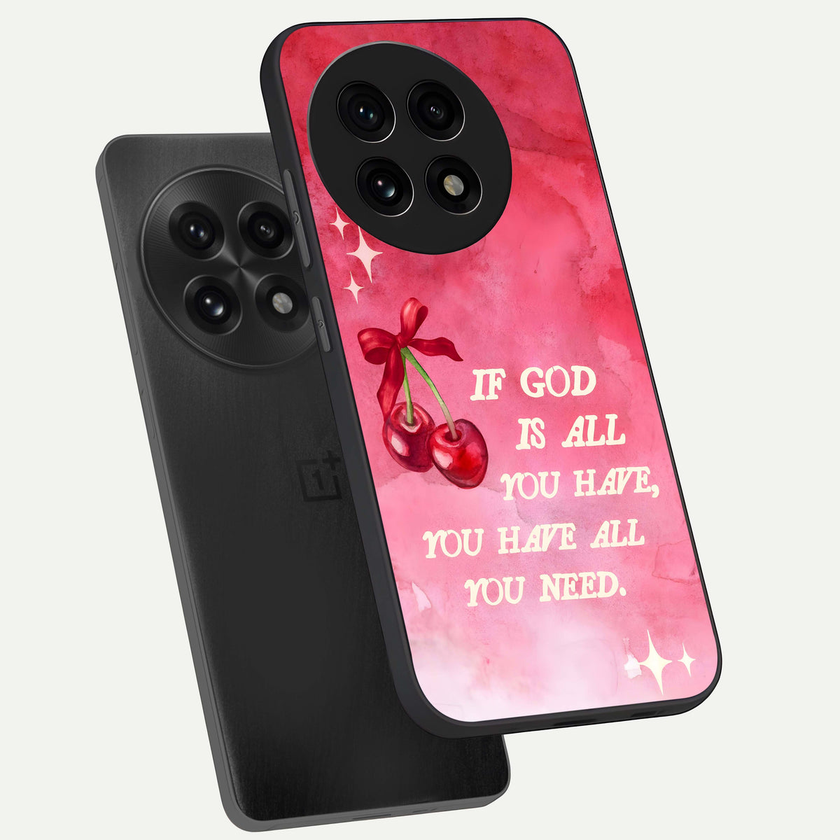  Cherry Quote phone case For OnePlus 13R showing premium glass back cover with detailed artwork