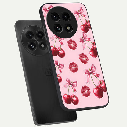  Cherry With Lips phone case For OnePlus 13R showing premium glass back cover with detailed artwork