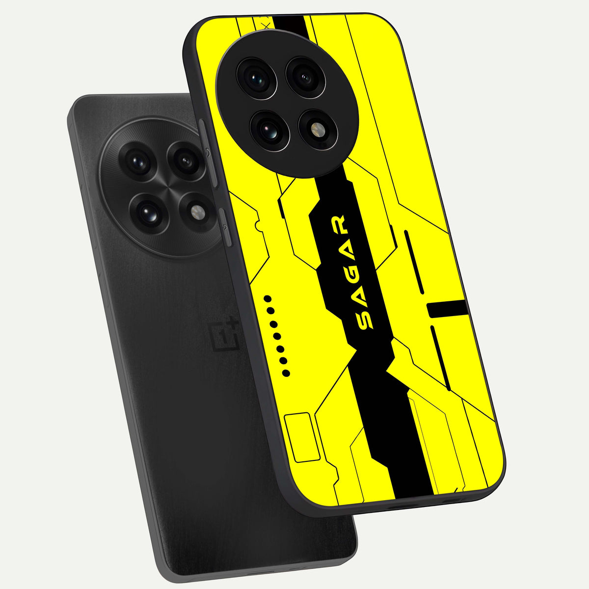  Circuit CYBERPUNK Custom Name phone case For OnePlus 13R showing premium glass back cover with detailed artwork