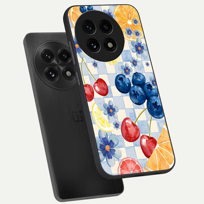  Citrus Bloom Joy phone case For OnePlus 13R showing premium glass back cover with detailed artwork