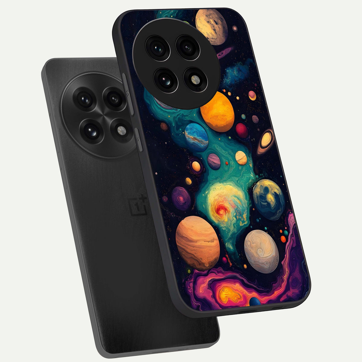  Cosmic Planet Journey phone case For OnePlus 13R showing premium glass back cover with detailed artwork