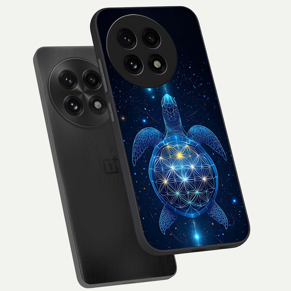  Crimson Blue Turtle phone case For OnePlus 13R showing premium glass back cover with detailed artwork