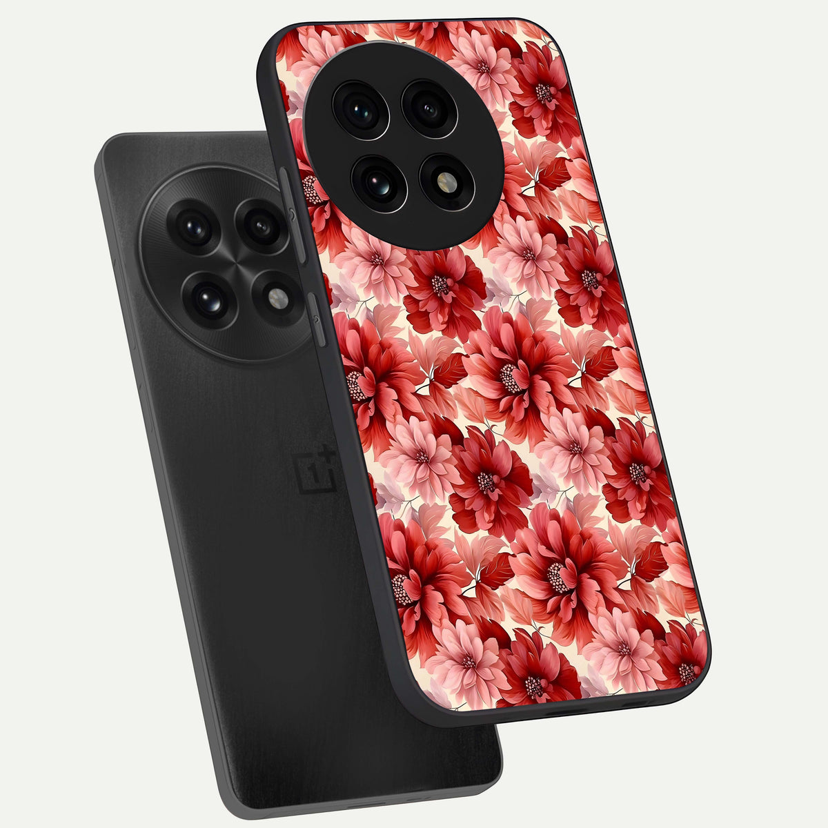  Crimson Love Petals phone case For OnePlus 13R showing premium glass back cover with detailed artwork