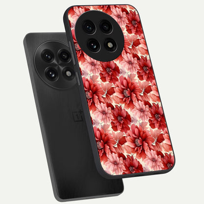 Crimson Love Petals phone case For OnePlus 13R showing premium glass back cover with detailed artwork