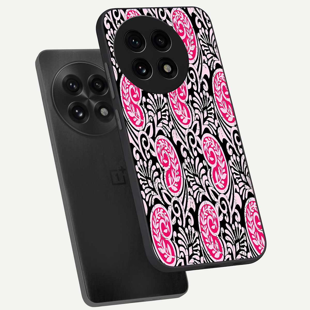  Crimson Paisley Charm phone case For OnePlus 13R showing premium glass back cover with detailed artwork