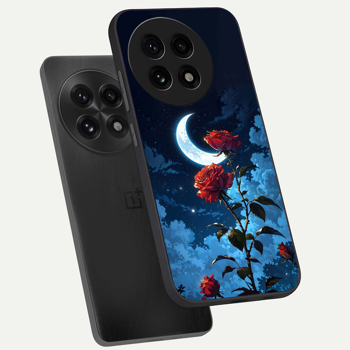  Crimson Rose Moon phone case For OnePlus 13R showing premium glass back cover with detailed artwork