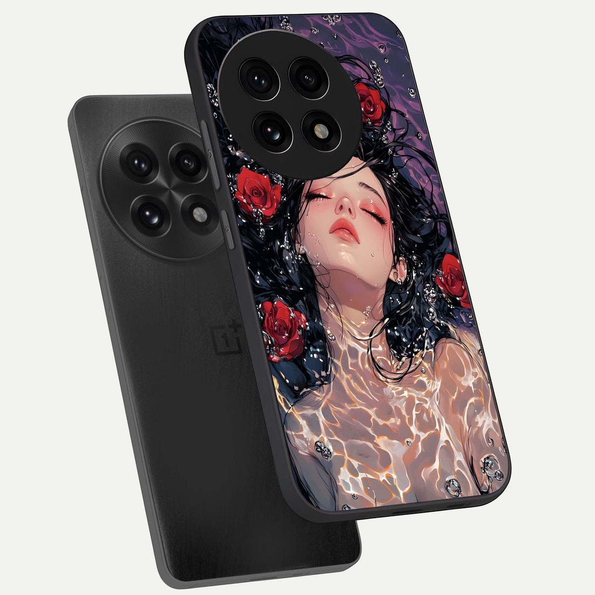  Crimson Rose Serenity phone case For OnePlus 13R showing premium glass back cover with detailed artwork