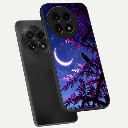  Crow And Moon Scenery phone case For OnePlus 13R showing premium glass back cover with detailed artwork