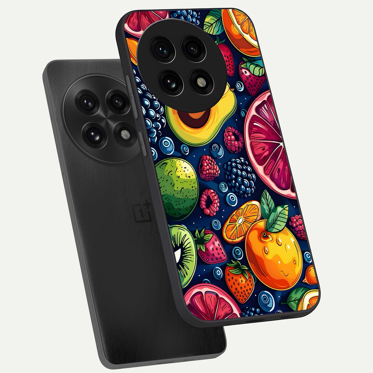  Cute Fruits Art phone case For OnePlus 13R showing premium glass back cover with detailed artwork