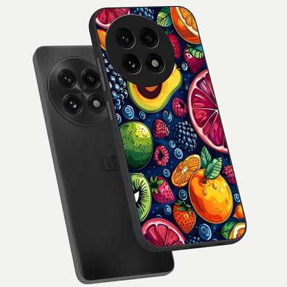  Cute Fruits Art phone case For OnePlus 13R showing premium glass back cover with detailed artwork