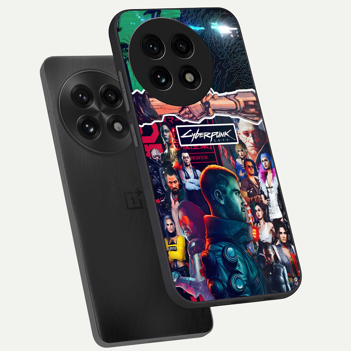 CYBERPUNK Legacy phone case For OnePlus 13R showing premium glass back cover with detailed artwork