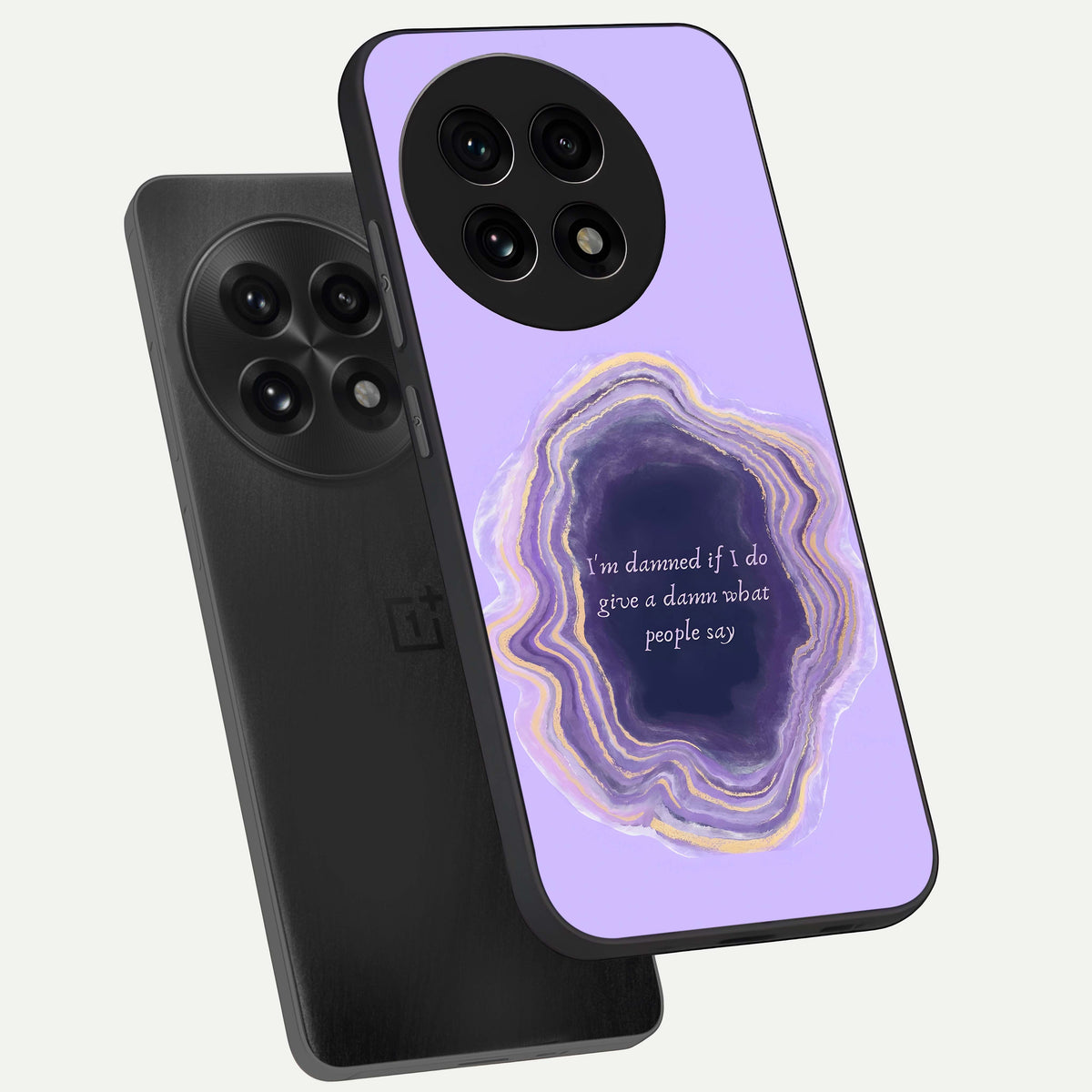  Damned People Quote phone case For OnePlus 13R showing premium glass back cover with detailed artwork